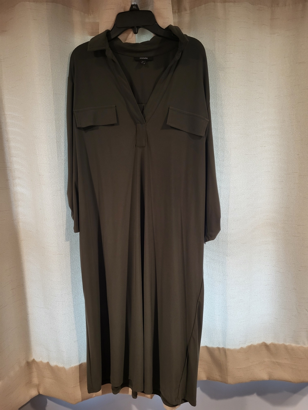 Alfani olive green popover utility midi shirt dress